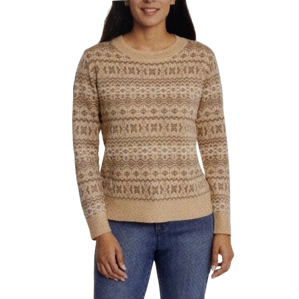 Gloria Vanderbilt Womens XXL Tan Fairisle Sweater Lurex Acrylic Soft‎ Shimmer